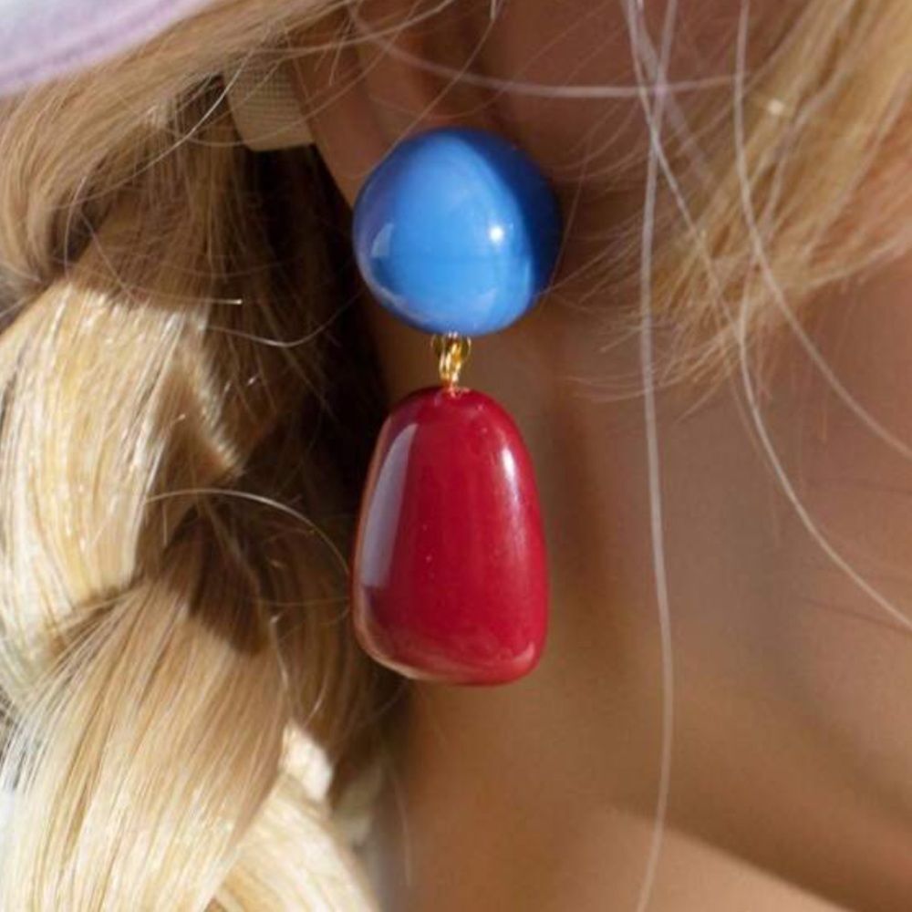 Blue and Red Dangle Earrings M458